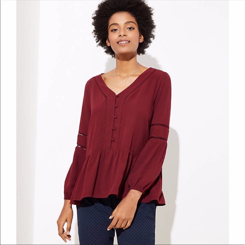 NWT XL Loft Maroon Peplum Waist Cutout Blouse